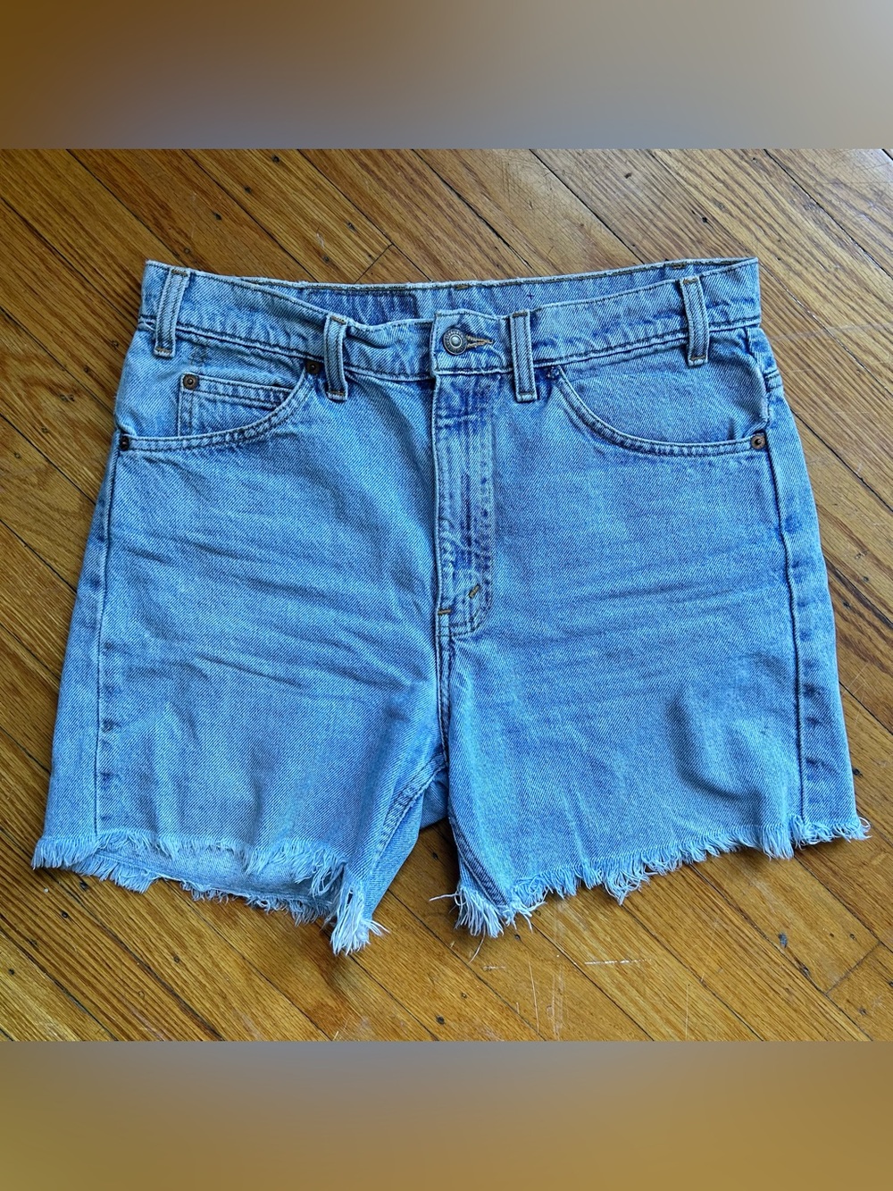 Levi's Light Blue High-Rise Frayed Denim Shorts
